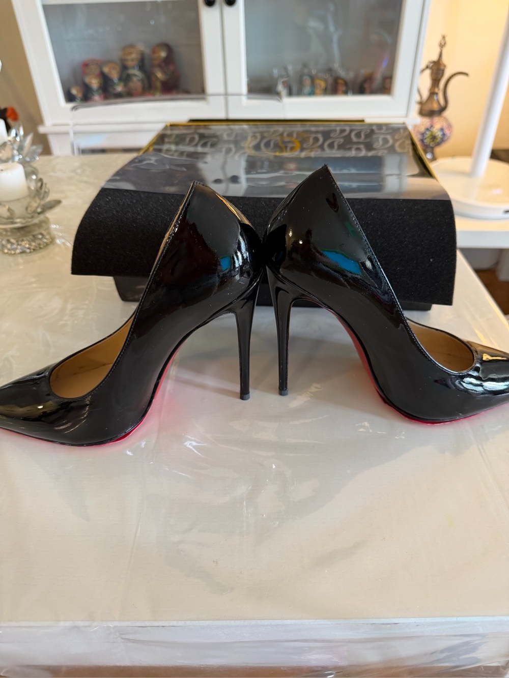 Christian Louboutin Black Patent Stiletto Pumps with Pink Soles